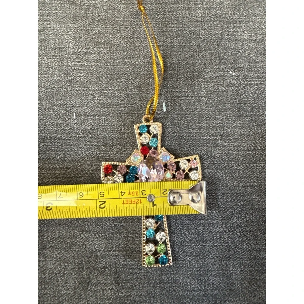 Rhinestone‎ Cross Medal Gold Tone 2.5